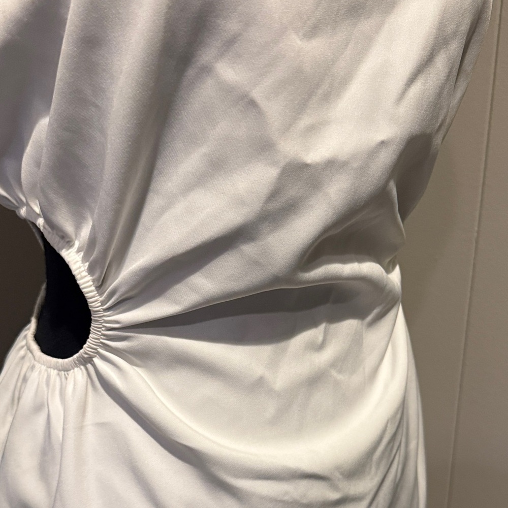 B36 Zara Women’s Medium White One-Shoulder Mini Dress with Dual Thin Straps - Picture 7 of 8